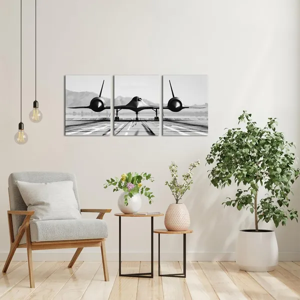 Black_White_Black_And_White_Airplane_Wall_Art_Vintage_Military_Aircraft_Picture_Print_On_Canvas_|_For_Office_Boy_Room_Bedroom_Decoration_12X16Inchx3_Panels