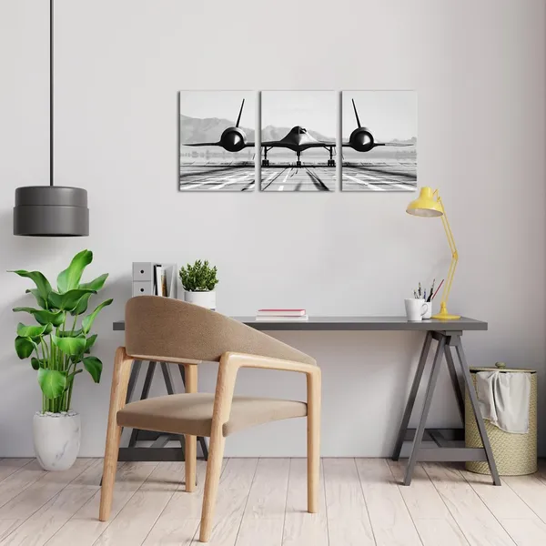 Black_White_Black_And_White_Airplane_Wall_Art_Vintage_Military_Aircraft_Picture_Print_On_Canvas_|_For_Office_Boy_Room_Bedroom_Decoration_12X16Inchx3_Panels