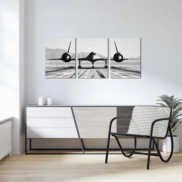 Black_White_Black_And_White_Airplane_Wall_Art_Vintage_Military_Aircraft_Picture_Print_On_Canvas_|_For_Office_Boy_Room_Bedroom_Decoration_12X16Inchx3_Panels