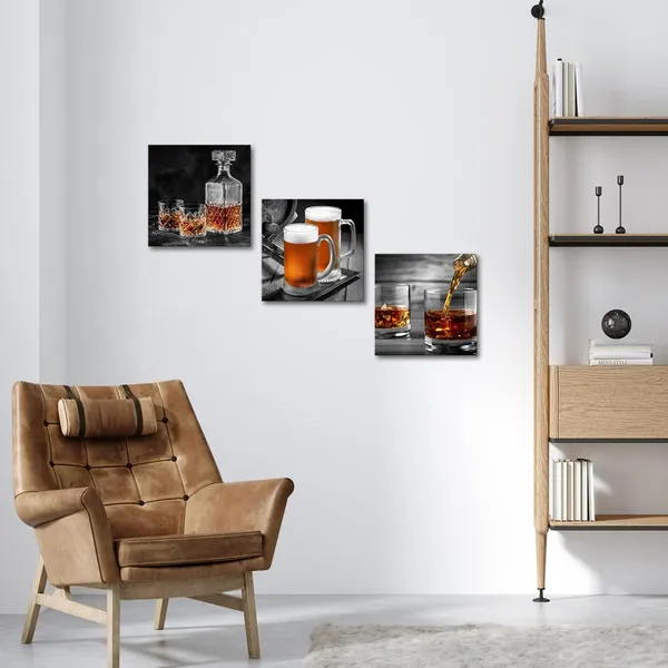 Black_3_Pieces_Beer_Whiskey_Pictures_Poster_Wall_Art_Canvas_Prints_Western_Modern_Artwork_|_For_Kitchen_Bar_Basement_Dining_Room_Wall_Decor_Decorations_12"X12"X3Pcs