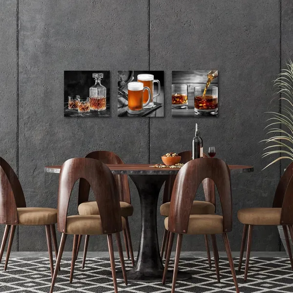 Black_3_Pieces_Beer_Whiskey_Pictures_Poster_Wall_Art_Canvas_Prints_Western_Modern_Artwork_|_For_Kitchen_Bar_Basement_Dining_Room_Wall_Decor_Decorations_12"X12"X3Pcs