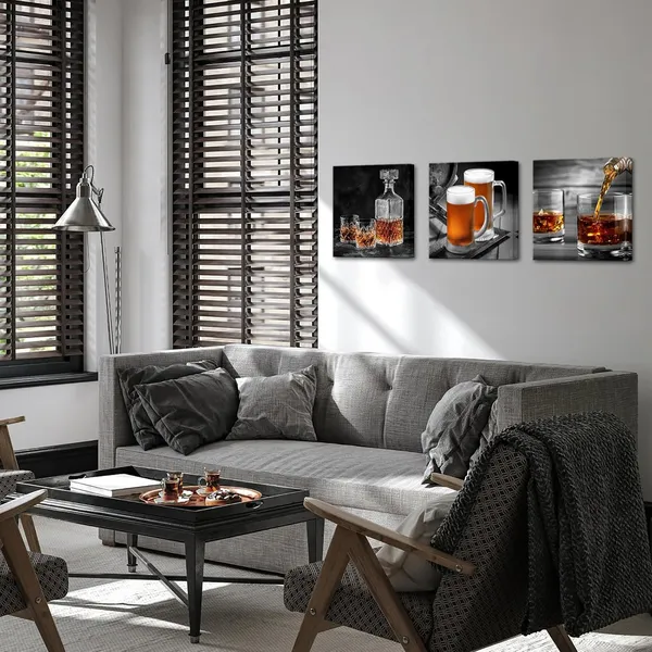 Black_3_Pieces_Beer_Whiskey_Pictures_Poster_Wall_Art_Canvas_Prints_Western_Modern_Artwork_|_For_Kitchen_Bar_Basement_Dining_Room_Wall_Decor_Decorations_12"X12"X3Pcs