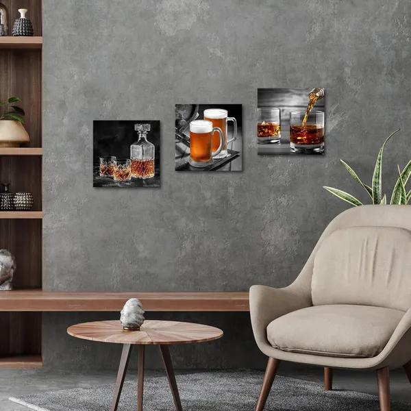 Black_3_Pieces_Beer_Whiskey_Pictures_Poster_Wall_Art_Canvas_Prints_Western_Modern_Artwork_|_For_Kitchen_Bar_Basement_Dining_Room_Wall_Decor_Decorations_12"X12"X3Pcs