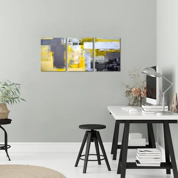 Yellow_3_Pieces_Abstract_Canvas_Wall_Art_Decoration_Canvas_Modern_Oil_Painting_|_For_Bedroom_Living_Room_Office_Dining_Room_Home_12"X16"