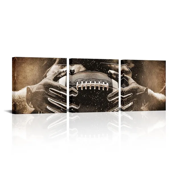 Brown_3_Pieces_Retro_American_Football_Wall_Art_Canvas_Prints_Sepia_Sports_Athletes_Vintage_Framed_Wall_Decor_|_For_Boys_Bedroom_Home_Gym_Living_Room_Brown_12"X12"X3Pcs