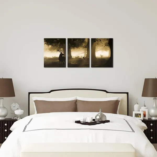 Multicolor_3_Pieces_Deer_In_|_Forest_Fall_Wall_Art_Canvas_Prints_Sepia_Elk_In_Morning_Sun_Picture_Wall_Decor_Modern_Artwork_|_For_Living_Room_Bedroom_Office_Home_Decor_12"X16"X3Pcs