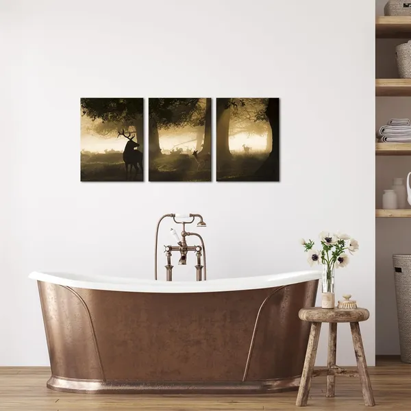 Multicolor_3_Pieces_Deer_In_|_Forest_Fall_Wall_Art_Canvas_Prints_Sepia_Elk_In_Morning_Sun_Picture_Wall_Decor_Modern_Artwork_|_For_Living_Room_Bedroom_Office_Home_Decor_12"X16"X3Pcs