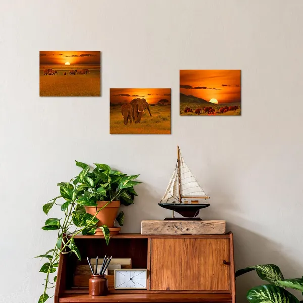 Orange_3_Piece_Elephant_At_Sunset_Landscape_Canvas_Wall_Art_African_Animals_Picture_Prints_Nature_Sunshine_Paintings_|_For_Modern_Kids_Room_Bedroom_Decoration_12X16Inch_Each_Panel