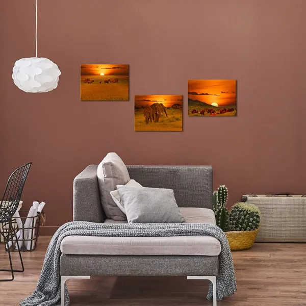Orange_3_Piece_Elephant_At_Sunset_Landscape_Canvas_Wall_Art_African_Animals_Picture_Prints_Nature_Sunshine_Paintings_|_For_Modern_Kids_Room_Bedroom_Decoration_12X16Inch_Each_Panel