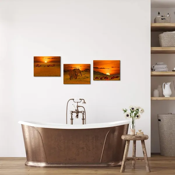 Orange_3_Piece_Elephant_At_Sunset_Landscape_Canvas_Wall_Art_African_Animals_Picture_Prints_Nature_Sunshine_Paintings_|_For_Modern_Kids_Room_Bedroom_Decoration_12X16Inch_Each_Panel