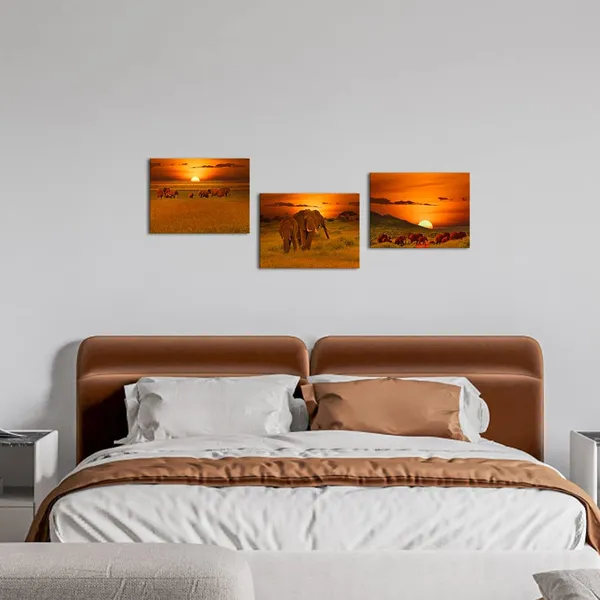 Orange_3_Piece_Elephant_At_Sunset_Landscape_Canvas_Wall_Art_African_Animals_Picture_Prints_Nature_Sunshine_Paintings_|_For_Modern_Kids_Room_Bedroom_Decoration_12X16Inch_Each_Panel