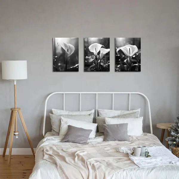 Black_3_Pieces_Calla_Lily_Canvas_Wall_Art_Black_And_White_Flower_Pictures_Print_Floral_Artwork_Wall_Decor_|_For_Living_Room_Bedroom_12"X16"X3Pcs