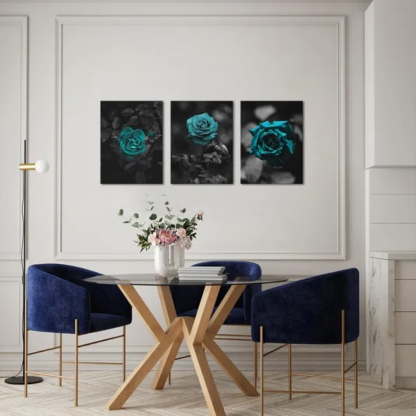 Black_White_3_Pieces_Teal_Rose_Canvas_Wall_Art_Romantic_Aqua_Flower_Canvas_Prints_Pictures_Black_Painting_Artwork_Wall_Decor_|_For_Living_Room_Bedroom_Bathroom_Office_12X16Inchx3Pcs
