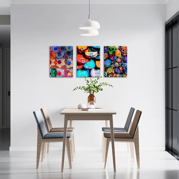 Multicolor_3_Pieces_Mexican_Sombreros_Hats_Canvas_Wall_Art_Colorful_Skulls_At_Market_Day_Of_Dead_Mexican_Folk_Music_&_Guitar_Posters_Prints_Wall_Decor_Modern_Artwork_|_For_Living_Room_12"X16"X3Pcs