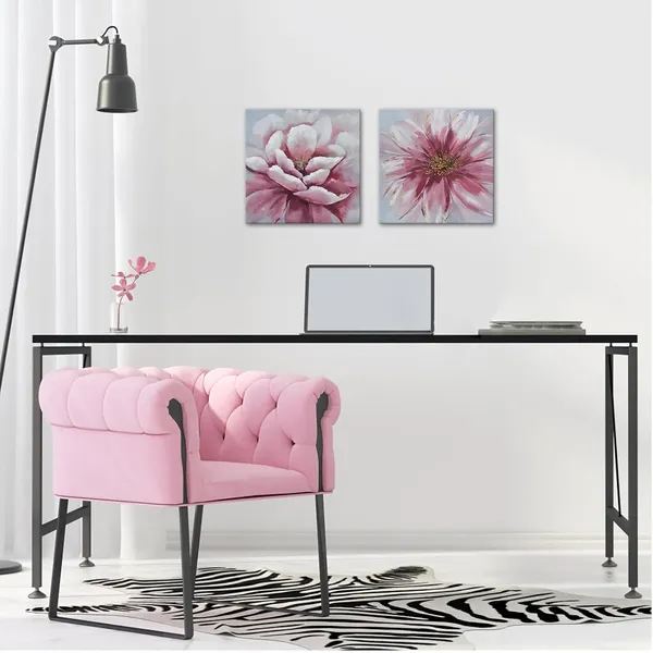Multicolor_2_Piece_Pink_Floral_Wall_Art_Canvas_Prints_Flower_Plant_Rustic_Vintage_Botanical_Wall_Decor_Nature_Oil_Painting_Modern_Artwork_|_For_Farmhouse_Living_Room_Kitchen_Bathroom_Bedroom_12"X12"