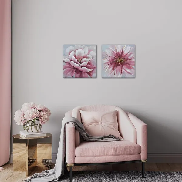 Multicolor_2_Piece_Pink_Floral_Wall_Art_Canvas_Prints_Flower_Plant_Rustic_Vintage_Botanical_Wall_Decor_Nature_Oil_Painting_Modern_Artwork_|_For_Farmhouse_Living_Room_Kitchen_Bathroom_Bedroom_12"X12"