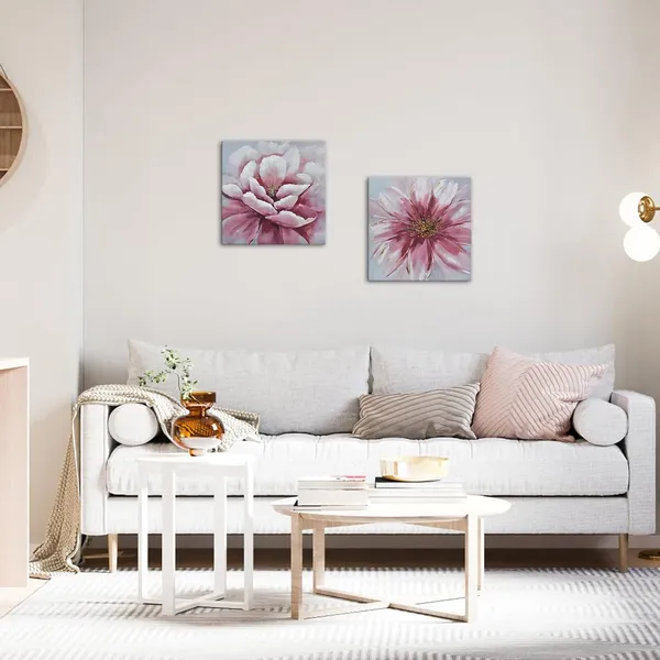 Multicolor_2_Piece_Pink_Floral_Wall_Art_Canvas_Prints_Flower_Plant_Rustic_Vintage_Botanical_Wall_Decor_Nature_Oil_Painting_Modern_Artwork_|_For_Farmhouse_Living_Room_Kitchen_Bathroom_Bedroom_12"X12"