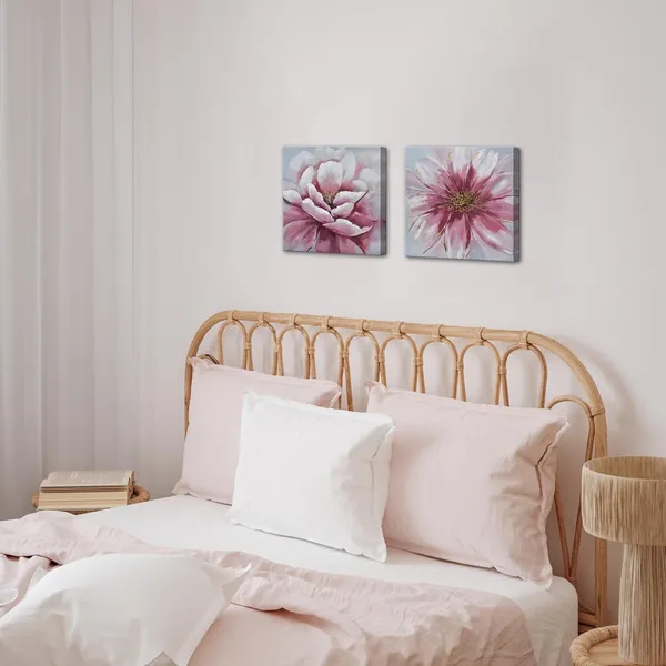 Multicolor_2_Piece_Pink_Floral_Wall_Art_Canvas_Prints_Flower_Plant_Rustic_Vintage_Botanical_Wall_Decor_Nature_Oil_Painting_Modern_Artwork_|_For_Farmhouse_Living_Room_Kitchen_Bathroom_Bedroom_12"X12"