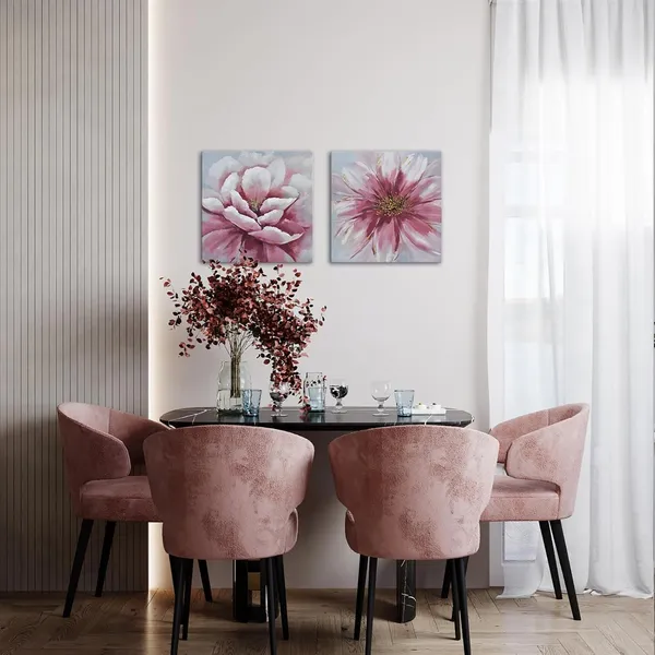 Multicolor_2_Piece_Pink_Floral_Wall_Art_Canvas_Prints_Flower_Plant_Rustic_Vintage_Botanical_Wall_Decor_Nature_Oil_Painting_Modern_Artwork_|_For_Farmhouse_Living_Room_Kitchen_Bathroom_Bedroom_12"X12"