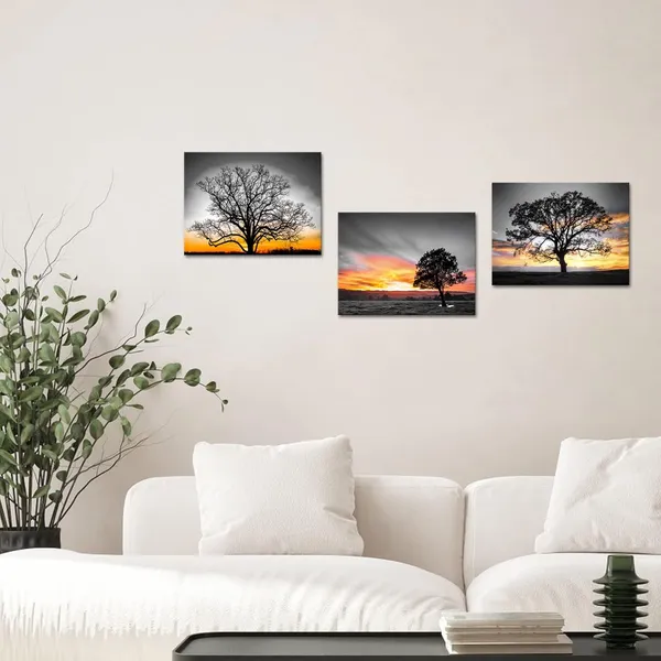Gray_3_Pieces_Black_And_White_Tree_With_Sunset_On_Wilderness_Canvas_Prints_Wall_Art_|_Forest_Picture_Painting_Nature_Lanscape_Artwork_|_For_Living_Room_Bedroom_Wall_Decor_12X16Inchx3Pcs