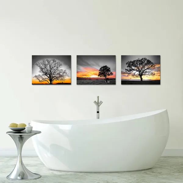 Gray_3_Pieces_Black_And_White_Tree_With_Sunset_On_Wilderness_Canvas_Prints_Wall_Art_|_Forest_Picture_Painting_Nature_Lanscape_Artwork_|_For_Living_Room_Bedroom_Wall_Decor_12X16Inchx3Pcs