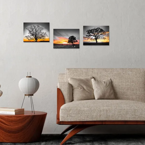 Gray_3_Pieces_Black_And_White_Tree_With_Sunset_On_Wilderness_Canvas_Prints_Wall_Art_|_Forest_Picture_Painting_Nature_Lanscape_Artwork_|_For_Living_Room_Bedroom_Wall_Decor_12X16Inchx3Pcs