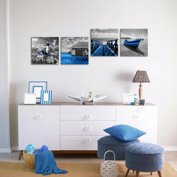 Blue_4_Pieces_Blue_Beach_Coastal_Canvas_Wall_Art_Black_And_White_Lighthouse_Boat_Boardwalk_Seascape_Ocean_Sea_Pictures_Prints_Painting_Artwork_Wall_Decor_|_For_Bathroom_Bedroom_12"X12"X4