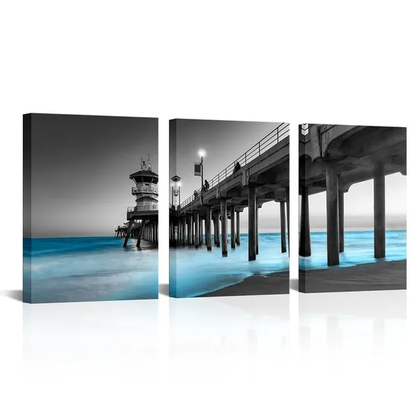 Black_3_Pieces_The_Huntington_Beach_Wall_Art_Canvas_Prints_Wall_Decor_Modern_Artwork_|_For_Living_Room_Office_12"X16"X3Pcs