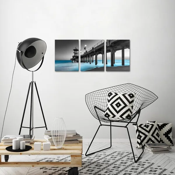 Black_3_Pieces_The_Huntington_Beach_Wall_Art_Canvas_Prints_Wall_Decor_Modern_Artwork_|_For_Living_Room_Office_12"X16"X3Pcs