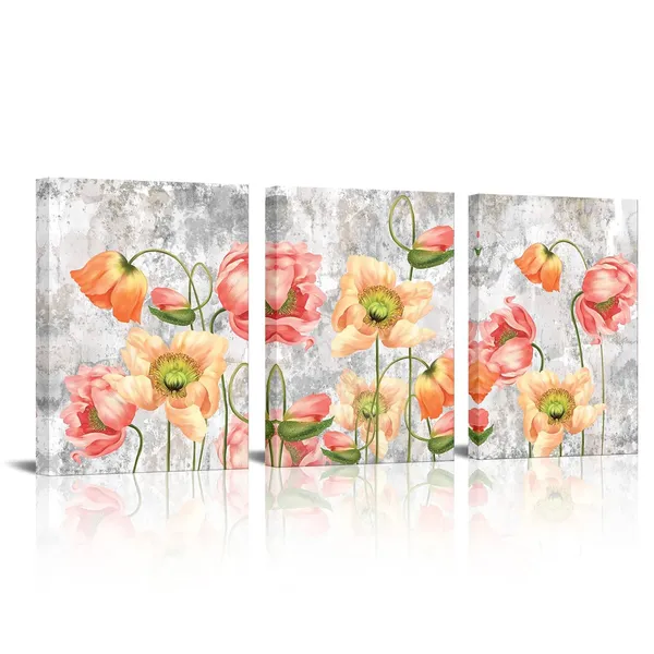 Orange_3_Pieces_Flowers_Canvas_Wall_Art_Beautiful_Poppy_On_Vintage_Background_Paintings_Rural_Floral_Blossom_Pictures_Artwork_|_For_Home_Office_Living_Room_Walls_Decor_Each_Piece_12X16Inch_(Small)