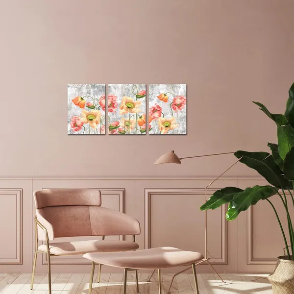 Orange_3_Pieces_Flowers_Canvas_Wall_Art_Beautiful_Poppy_On_Vintage_Background_Paintings_Rural_Floral_Blossom_Pictures_Artwork_|_For_Home_Office_Living_Room_Walls_Decor_Each_Piece_12X16Inch_(Small)