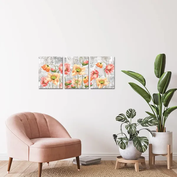 Orange_3_Pieces_Flowers_Canvas_Wall_Art_Beautiful_Poppy_On_Vintage_Background_Paintings_Rural_Floral_Blossom_Pictures_Artwork_|_For_Home_Office_Living_Room_Walls_Decor_Each_Piece_12X16Inch_(Small)