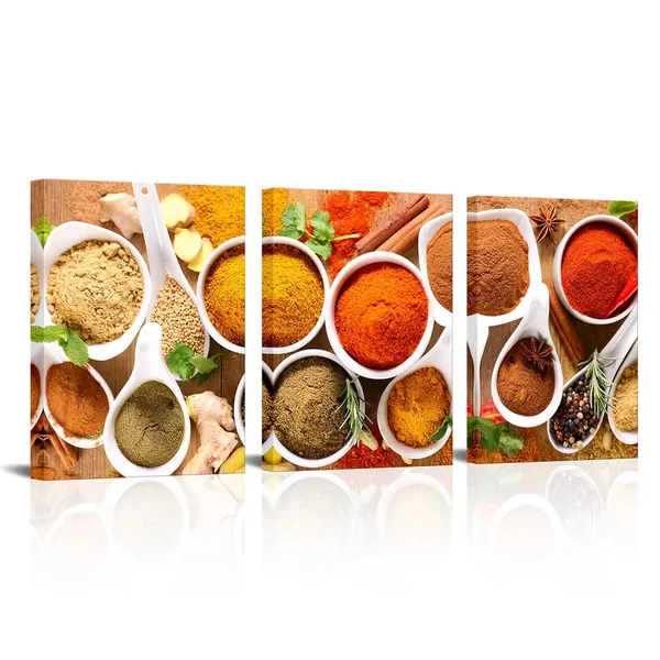 Brown_3_Pieces_Kitchen_Canvas_Prints_Spice_Picture_Wall_Art_Food_Seasoning_Poster_Artwork_|_For_Modern_Galley_Dining_Room_Restaurant_Wall_Decor_Stretched_And_Framed_Ready_To_Hang_12X16Inchx3Pcs
