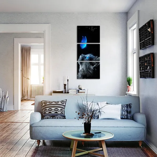 Multicolor_3_Piece_Cat_Butterfly_Wall_Art_Canvas_Prints_Black_Cat_Blue_Butterfly_Picture_Cat_Posters_|_For_Girls_Bedroom_Cat_Wall_Decor_Pet_Painting_|_For_Living_Room_Motivational_Office_12"X16"X3Pcs