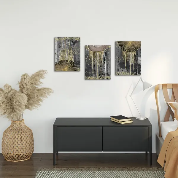 Black_3_Pieces_Grey_And_Gold_Abstract_Wall_Art_Canvas_Prints_Tree_Annual_Ring_Wood_Spiral_Black_&_White_Minimalist_Paintings_Wall_Decor_Modern_Artwork_|_For_Living_Room_Office_12"X16"X3Pcs