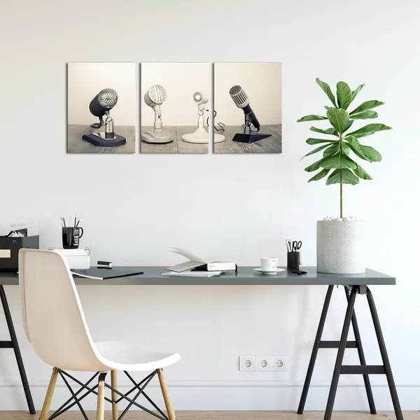 White_3_Pieces_Vintage_Microphones_Raido_Pictures_Canvas_Wall_Art_Black_And_White_Retro_Press_Conference_Prints_Wall_Decor_Modern_Artwork_|_For_Living_Room_Office_12"X16"X3Pcs