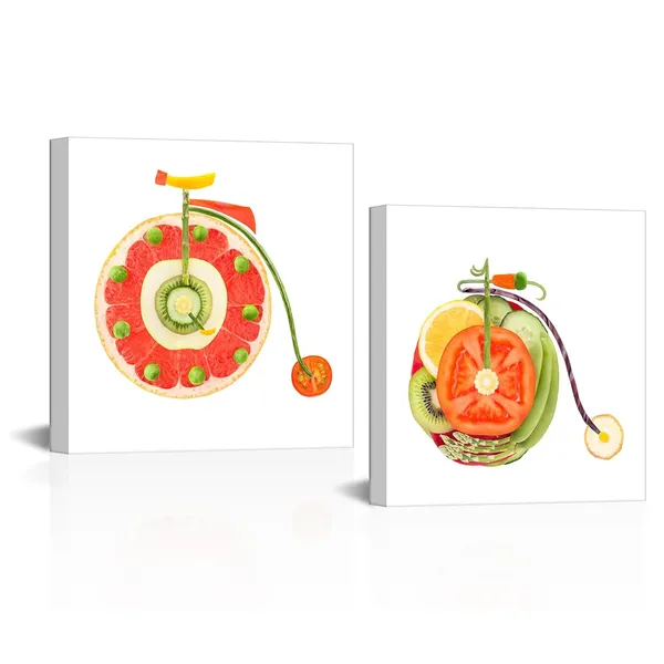 Multicolor_2_Panel_Kitchen_Canvas_Wall_Art_Colorful_Vegetable_Fruit_Bicycle_Bike_Pictures_Creative_Funny_Wall_Decor_Food_Wall_Painting_|_For_Dining_Room_Restaurant_Living_Room_20X20Inchx2Pcs