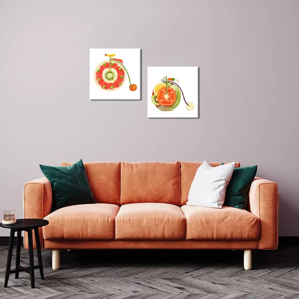 Multicolor_2_Panel_Kitchen_Canvas_Wall_Art_Colorful_Vegetable_Fruit_Bicycle_Bike_Pictures_Creative_Funny_Wall_Decor_Food_Wall_Painting_|_For_Dining_Room_Restaurant_Living_Room_20X20Inchx2Pcs
