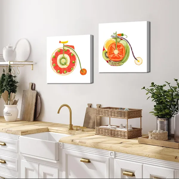 Multicolor_2_Panel_Kitchen_Canvas_Wall_Art_Colorful_Vegetable_Fruit_Bicycle_Bike_Pictures_Creative_Funny_Wall_Decor_Food_Wall_Painting_|_For_Dining_Room_Restaurant_Living_Room_20X20Inchx2Pcs