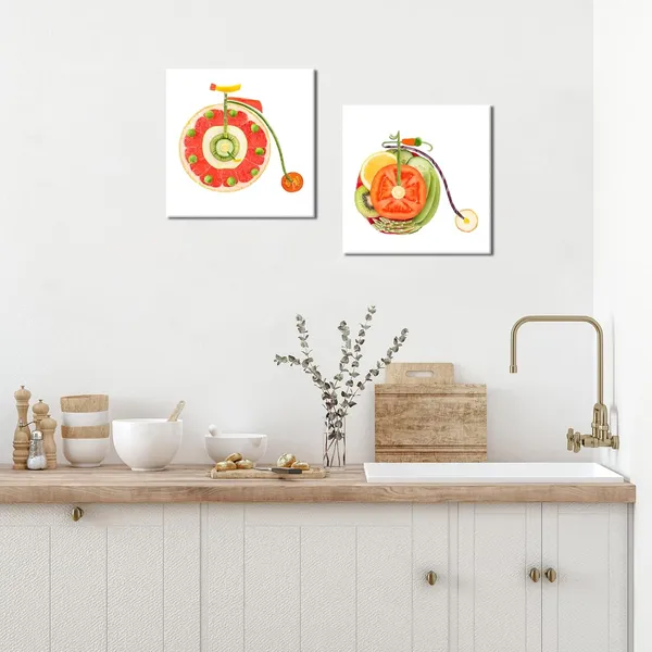 Multicolor_2_Panel_Kitchen_Canvas_Wall_Art_Colorful_Vegetable_Fruit_Bicycle_Bike_Pictures_Creative_Funny_Wall_Decor_Food_Wall_Painting_|_For_Dining_Room_Restaurant_Living_Room_20X20Inchx2Pcs