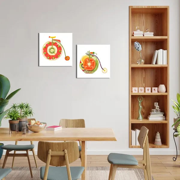 Multicolor_2_Panel_Kitchen_Canvas_Wall_Art_Colorful_Vegetable_Fruit_Bicycle_Bike_Pictures_Creative_Funny_Wall_Decor_Food_Wall_Painting_|_For_Dining_Room_Restaurant_Living_Room_20X20Inchx2Pcs
