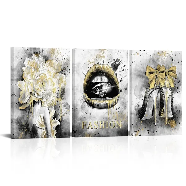 Black_3_Pieces_Fashion_Women_Canvas_Wall_Art_Girls_Bedroom_Watercolor_Painting_Black_And_Gold_Flower_Lip_High_Heel_Art_Print_Modern_Wall_Pictures_|_For_Dressing_Room_Gift_Wall_Decor_Ready_To_Hang_(Black)
