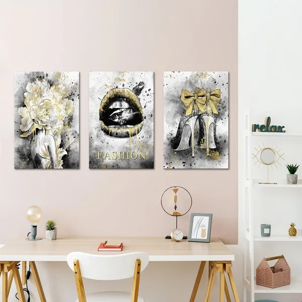 Black_3_Pieces_Fashion_Women_Canvas_Wall_Art_Girls_Bedroom_Watercolor_Painting_Black_And_Gold_Flower_Lip_High_Heel_Art_Print_Modern_Wall_Pictures_|_For_Dressing_Room_Gift_Wall_Decor_Ready_To_Hang_(Black)