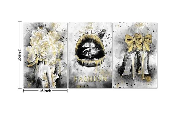 Black_3_Pieces_Fashion_Women_Canvas_Wall_Art_Girls_Bedroom_Watercolor_Painting_Black_And_Gold_Flower_Lip_High_Heel_Art_Print_Modern_Wall_Pictures_|_For_Dressing_Room_Gift_Wall_Decor_Ready_To_Hang_(Black)
