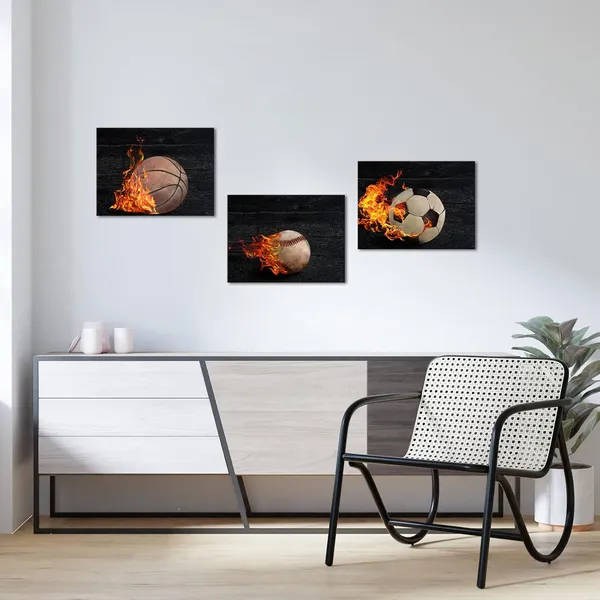 Black_Sports_Wall_Art_Boys_Room_Decor_Baseball_Basketball_Soccer_Football_On_Fire_Canvas_Prints_Posters_Vintage_Ball_Painting_Artwork_|_For_Kids_Bedroom_Nursery_Decorations_Each_Size_12X16Inch