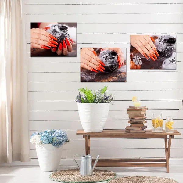 Gray_3_Pieces_Nail_Salon_Canvas_Art_Hands_With_Orange_Manicure_Spider_Painting_Fashion_Makeup_Spa_Picture_Artwork_|_For_Beauty_Salon_Wall_Decor_Framed_And_Ready_To_Hang_12X16Inchx3Pcs