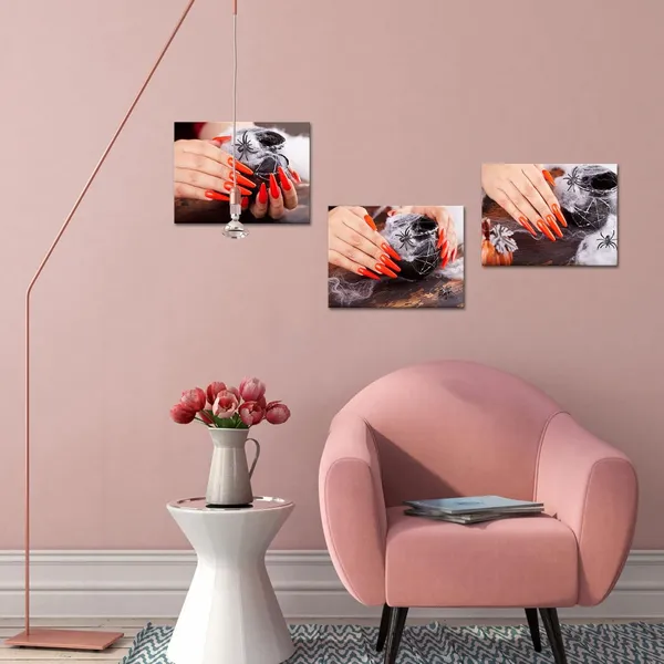 Gray_3_Pieces_Nail_Salon_Canvas_Art_Hands_With_Orange_Manicure_Spider_Painting_Fashion_Makeup_Spa_Picture_Artwork_|_For_Beauty_Salon_Wall_Decor_Framed_And_Ready_To_Hang_12X16Inchx3Pcs