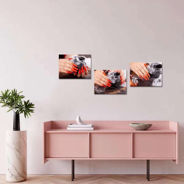 Gray_3_Pieces_Nail_Salon_Canvas_Art_Hands_With_Orange_Manicure_Spider_Painting_Fashion_Makeup_Spa_Picture_Artwork_|_For_Beauty_Salon_Wall_Decor_Framed_And_Ready_To_Hang_12X16Inchx3Pcs