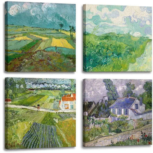 Green_Landscape_With_A_Carriage_By_Vincent_Van_Gogh_Classic_Oil_Paintings_Artwork,_Green_Wheat_Fields,_Houses_At_Auvers_Canvas_Wall_Art_Print_|_For_Living_Room,_Bedroom_Office_Bathroom_Decor_-_12"X12"