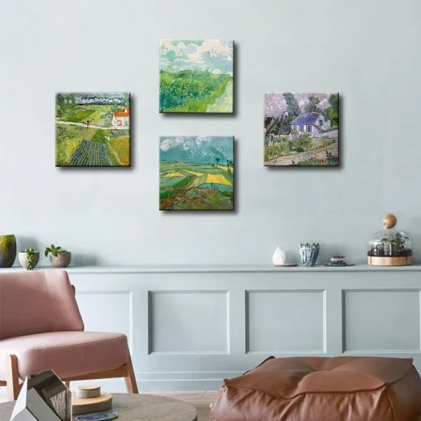 Green_Landscape_With_A_Carriage_By_Vincent_Van_Gogh_Classic_Oil_Paintings_Artwork,_Green_Wheat_Fields,_Houses_At_Auvers_Canvas_Wall_Art_Print_|_For_Living_Room,_Bedroom_Office_Bathroom_Decor_-_12"X12"